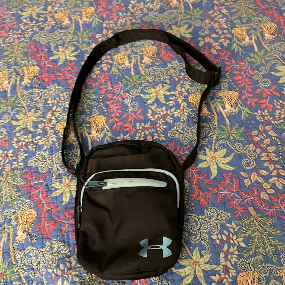 Unique Under Armour Black Crossbody Bag With Adjustable Strap, Blue Accents